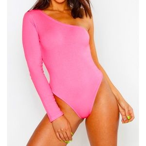 Boohoo Rib Neon One Shoulder Bodysuit